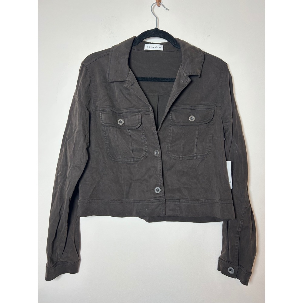 Bella‎ Dahl Brown Utility Jacket Cropped Button Front Flap Pockets Size Small
